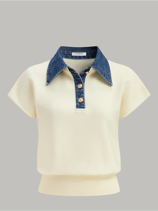 Commense Other - Commense denim collar cinched knit top
